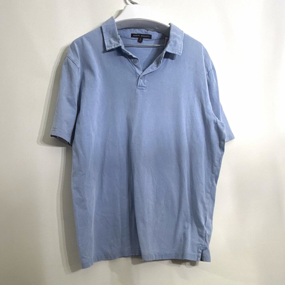 Robert Barakett Men's Polo Shirt L Regular Blue Solid Short Sleeve Collared